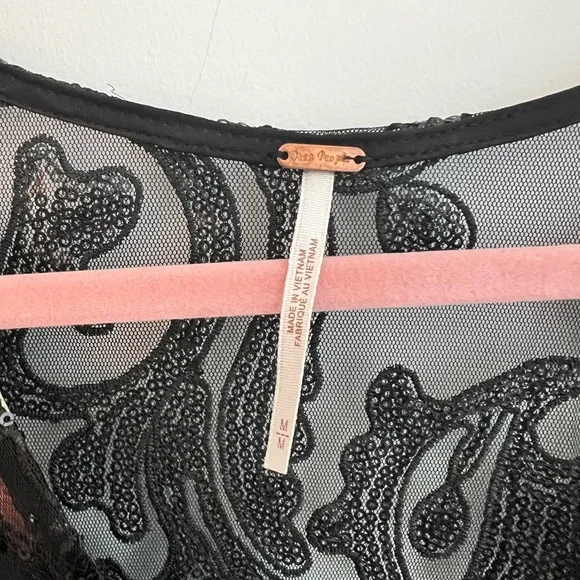 Free People Boho Black Sheer Sequin Tunic Dress - Picture 6 of 13